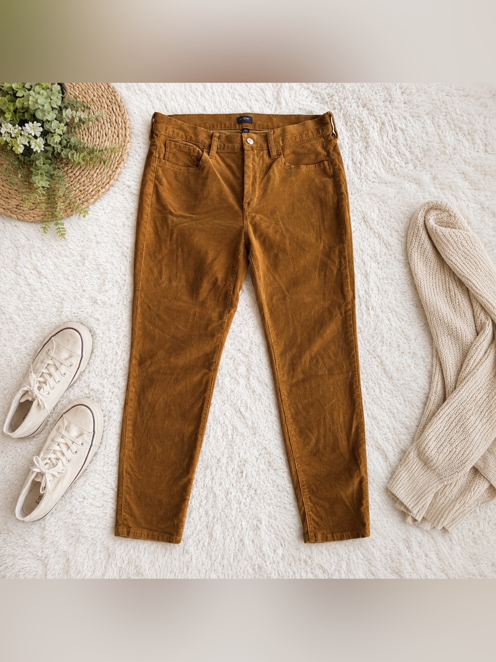 J.CREW Women's Gold Mustard Corduroy Ankle Pants Slim Tapered Pockets Button Zip